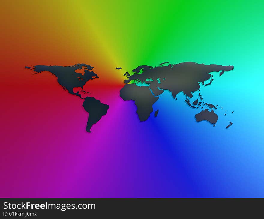 Earth Map On Rainbow Background