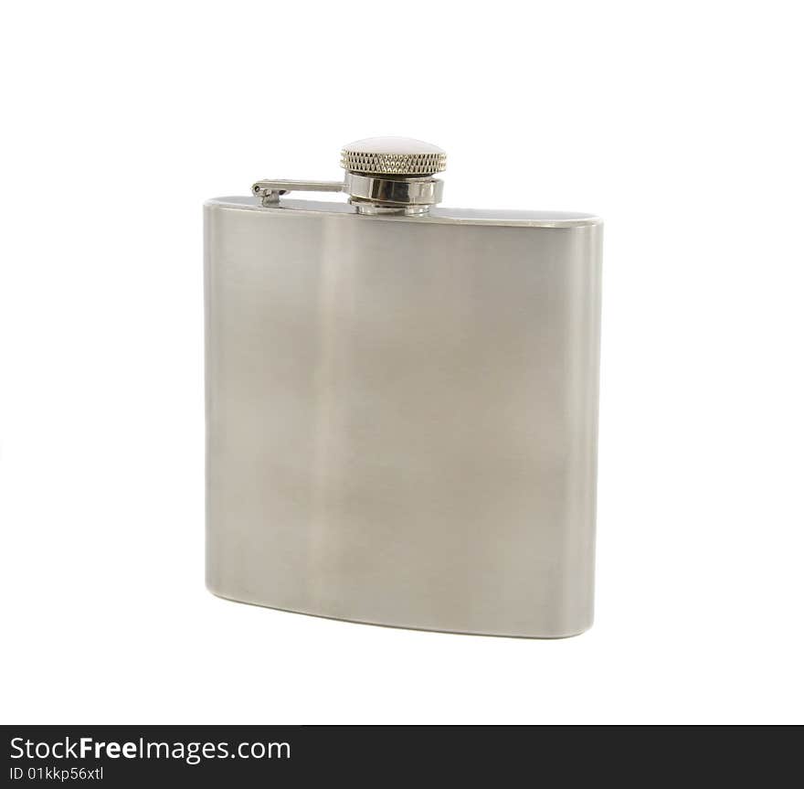 Silver flask isolated over a white background