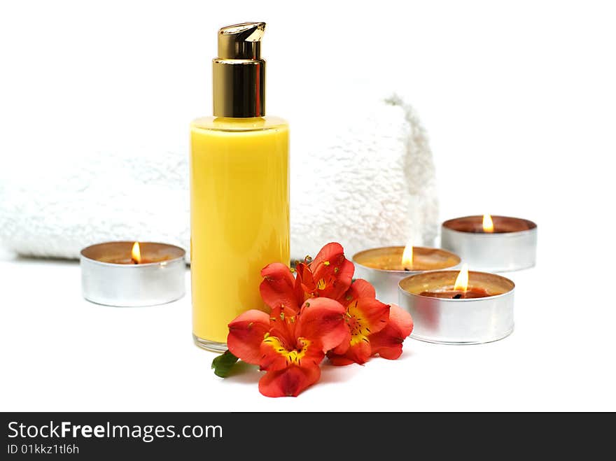 Spa, massage and bath items in a relaxing and serene setting. Spa, massage and bath items in a relaxing and serene setting