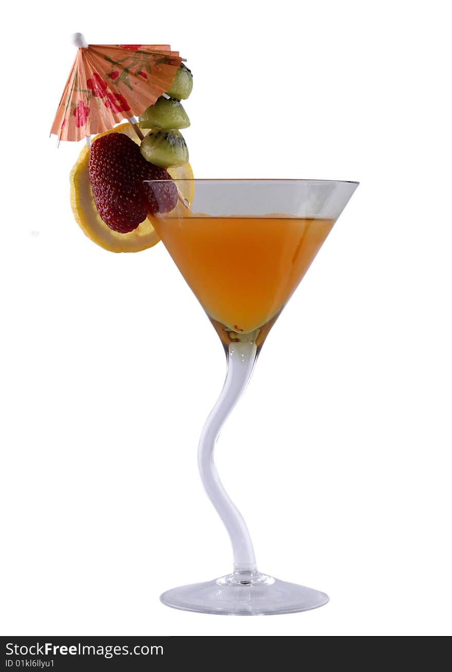 Tropical cocktail with slices of fruit (Objects with Clipping Paths) a background white. Tropical cocktail with slices of fruit (Objects with Clipping Paths) a background white