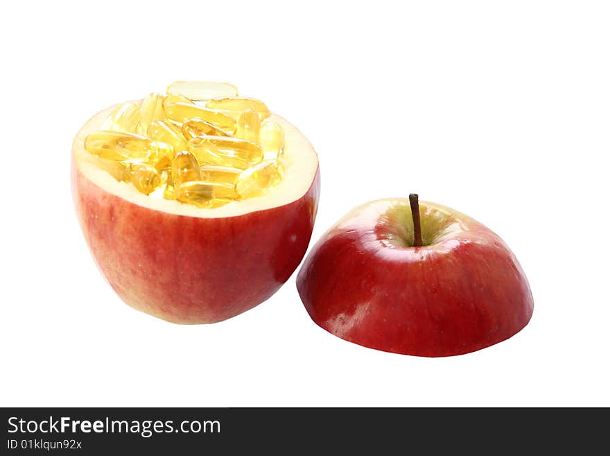 Isolated apple with vitamins inside