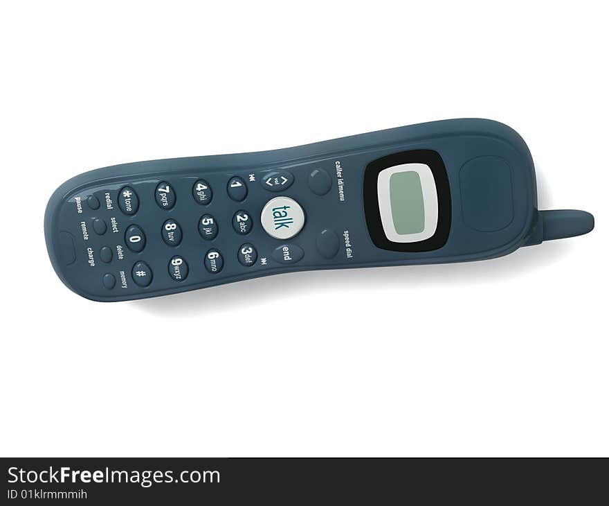 Three dimensional cordless phone on an isolated white background