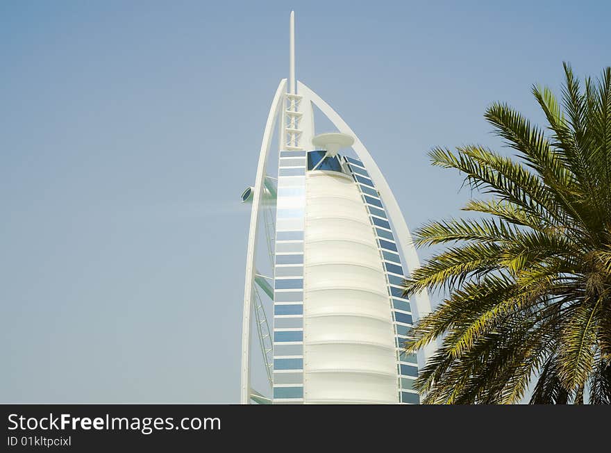 Burj al arab hotel view from aqua park in dubai. Burj al arab hotel view from aqua park in dubai