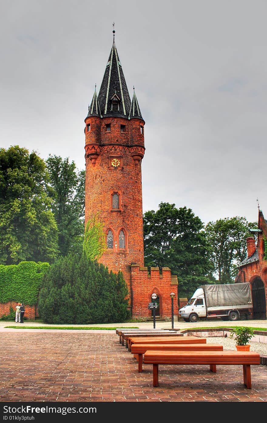 Red tower of Hradec nad Moravici castle from Czech republic