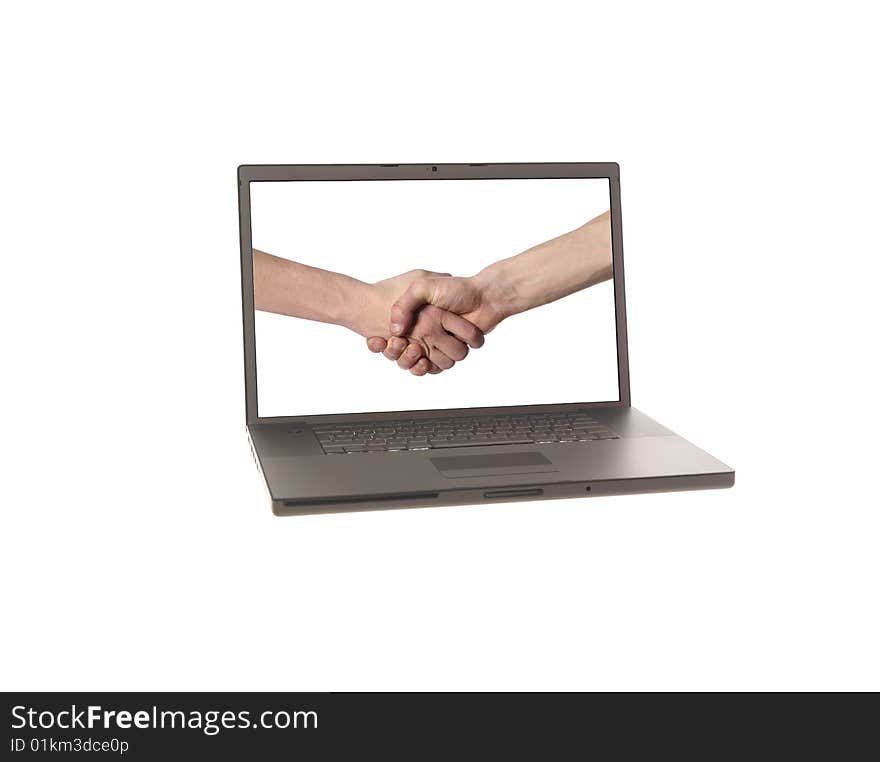 Laptop Displaying Two Hands