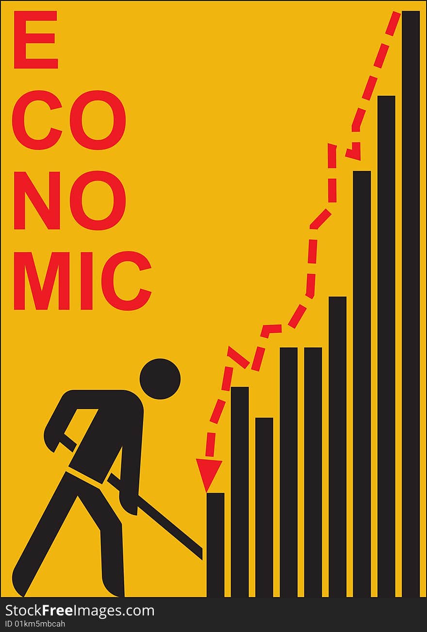 Business diagram of decrease on the background of a worker. Business diagram of decrease on the background of a worker.