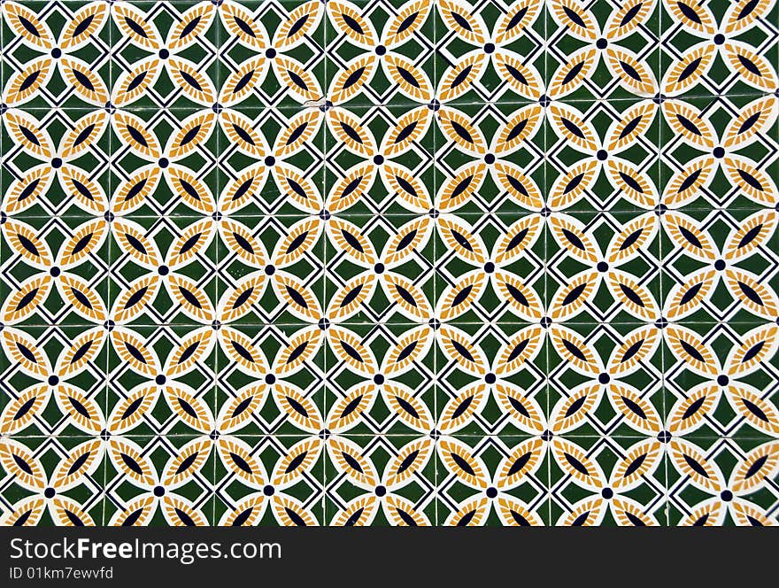Glazed tiles with blue, green, yellow and white simple pattern. Glazed tiles with blue, green, yellow and white simple pattern