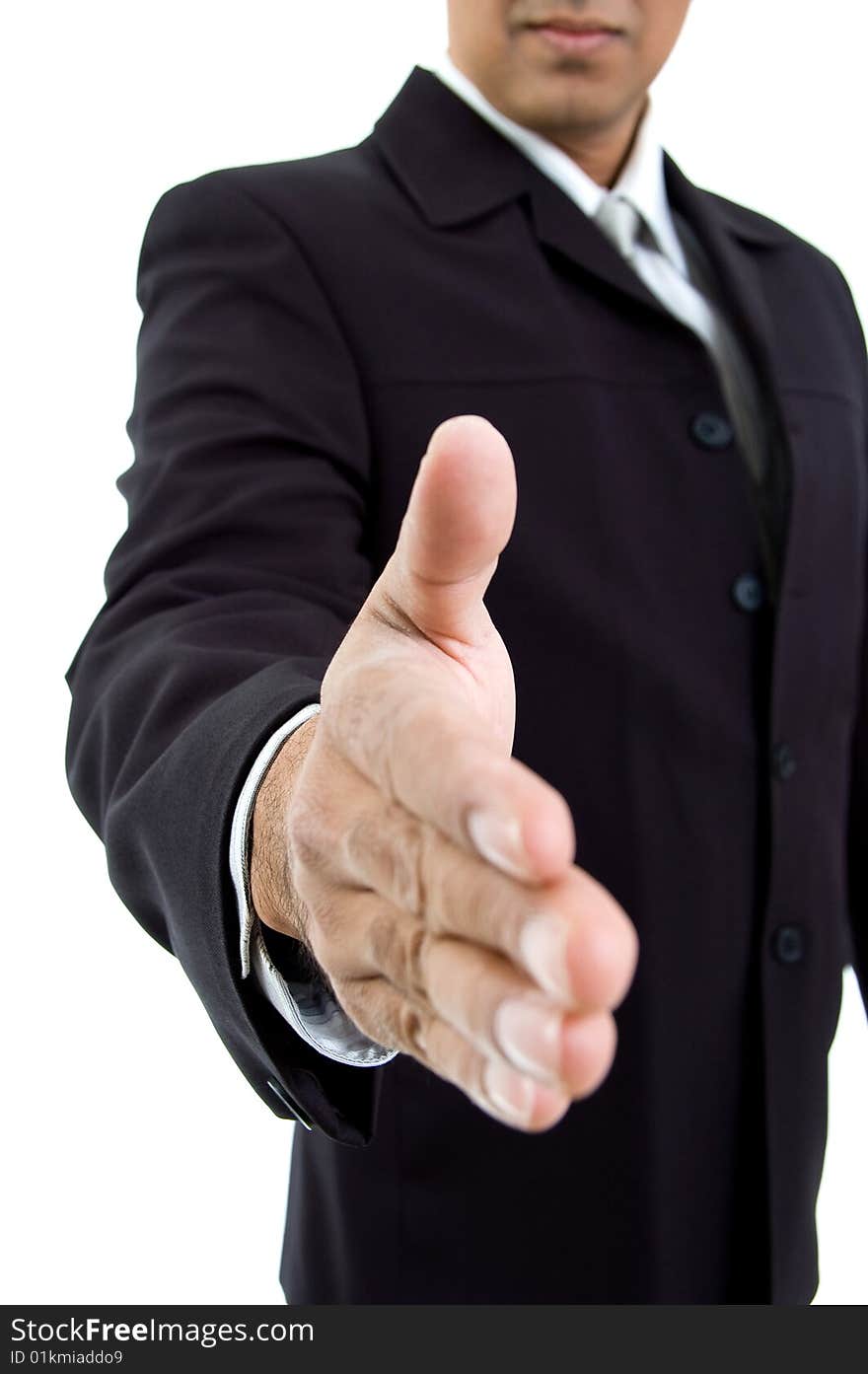 Close view of hand shake gesture with white background