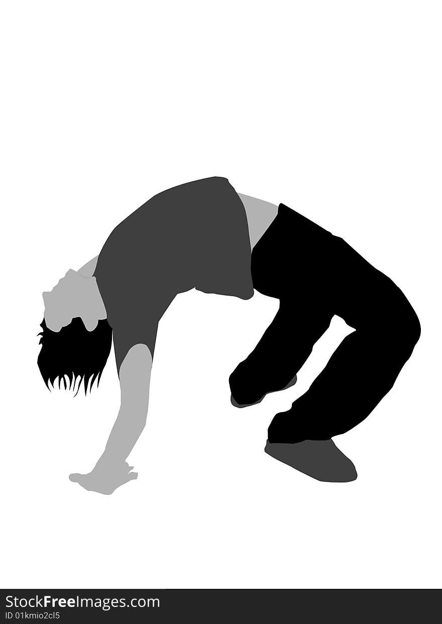 Man doing bridge stretch on white background