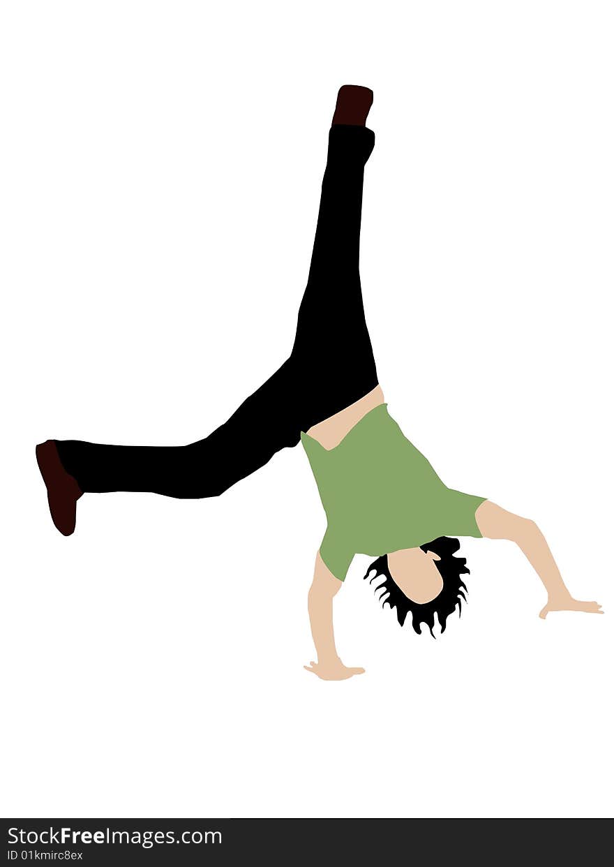 Male doing handstand on white background