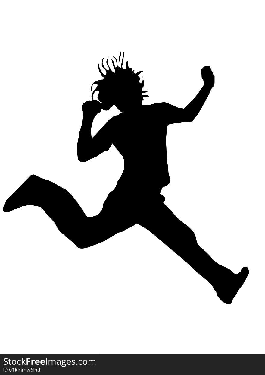 Man leaping holding microphone