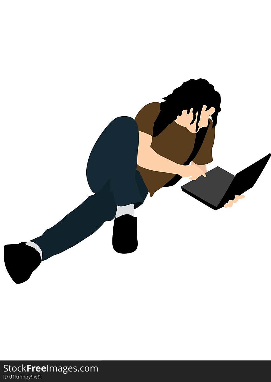 Man Lying With Laptop