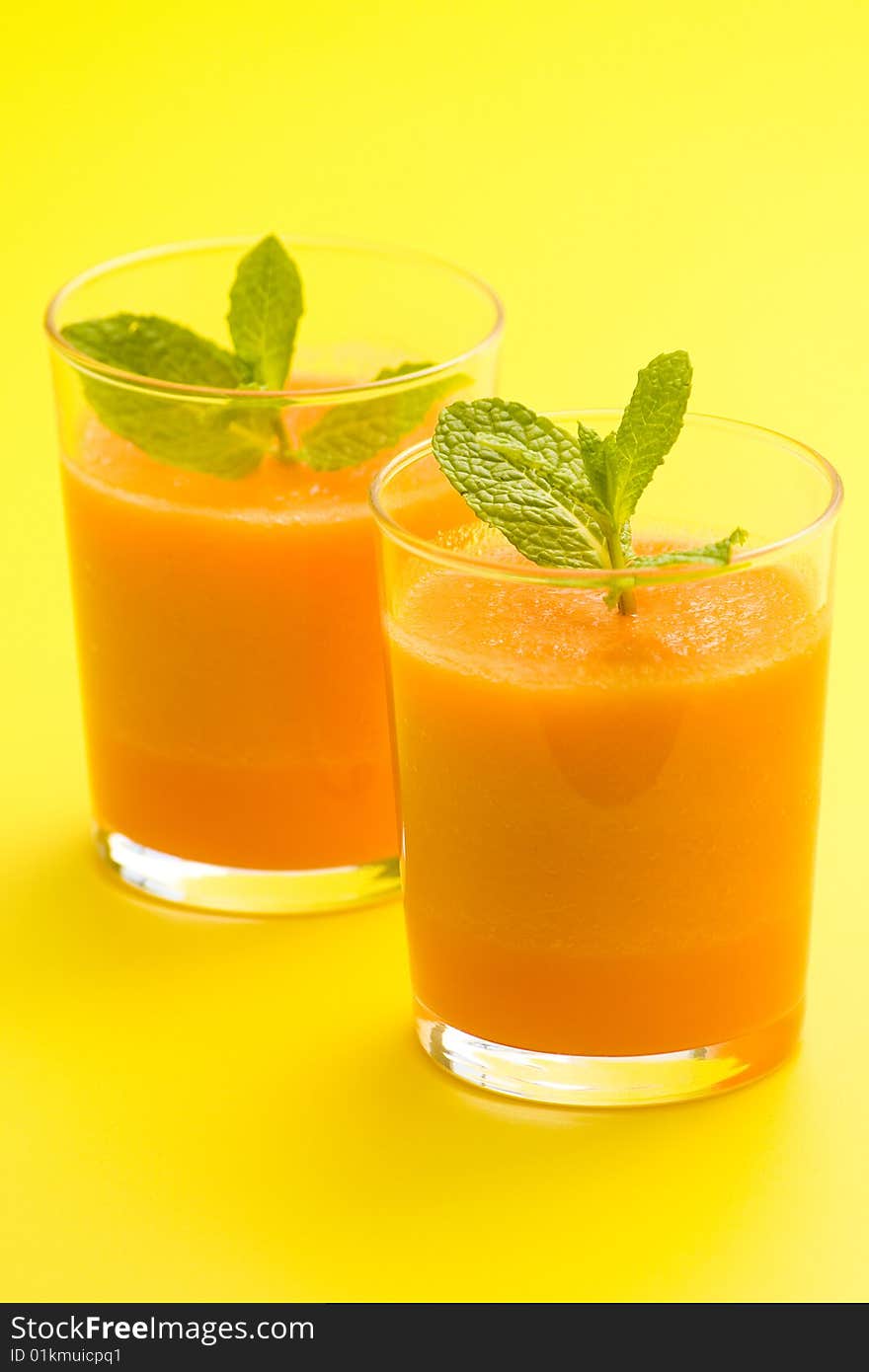 Delicious and fresh carrot juice and mint