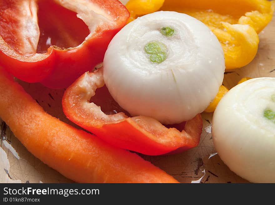 Fresh vegetables cut on the table