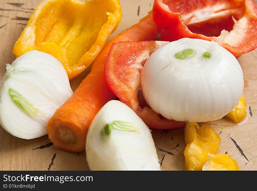 Fresh vegetables cut on the table