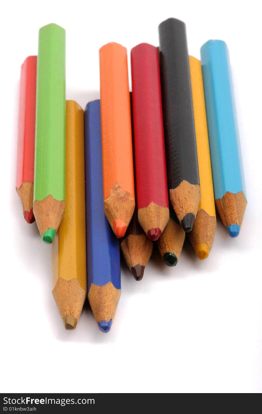 Many color pencils in line