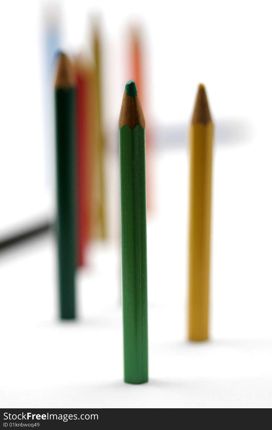 Many color pencils in line