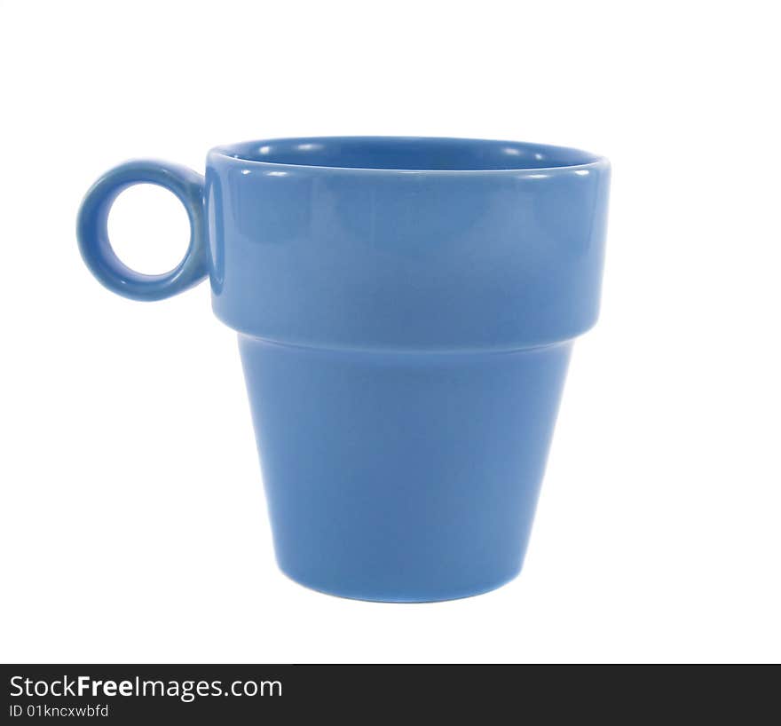 Blue ceramical empty cup isolated over white background