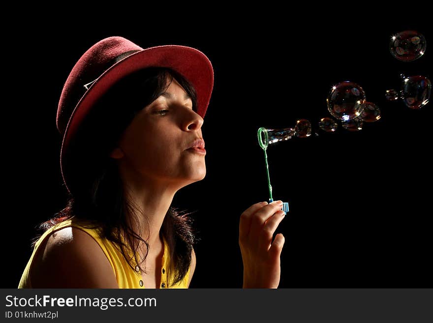 Young Brunette Girl And Bubbles