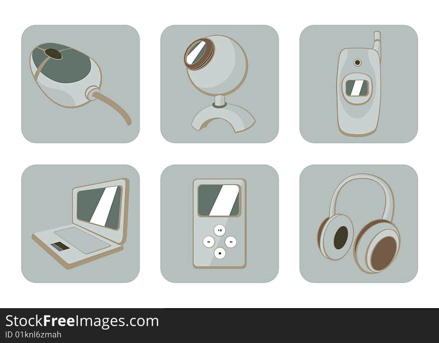 Vector illustration of glossy technological gadgets icons