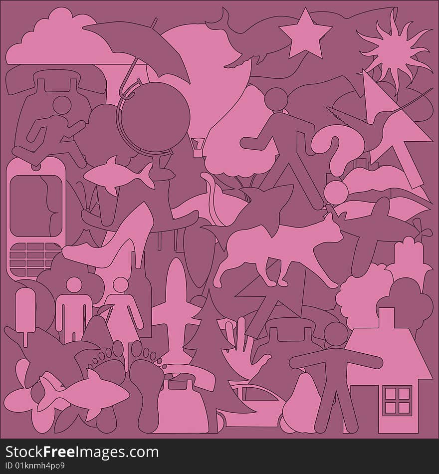 Vector illustration of different objects grupped into one abstract background