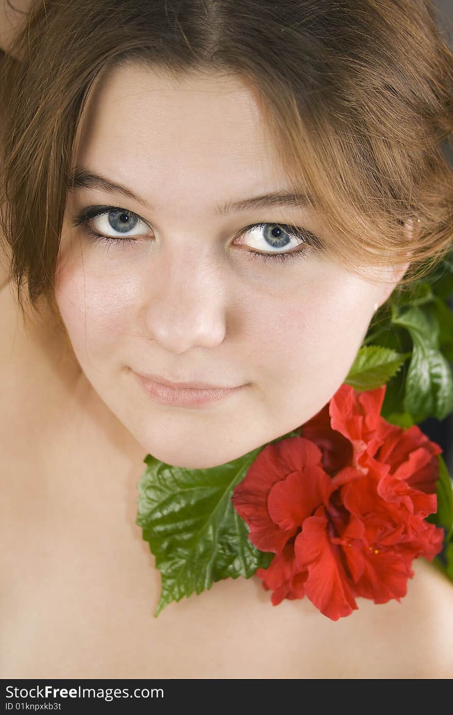 Portrait of Fresh and Beautiful woman with flower. Portrait of Fresh and Beautiful woman with flower