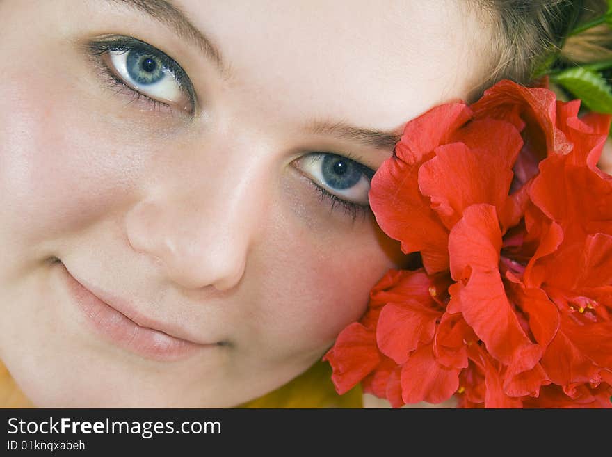 Portrait of Fresh and Beautiful woman with flower. Portrait of Fresh and Beautiful woman with flower