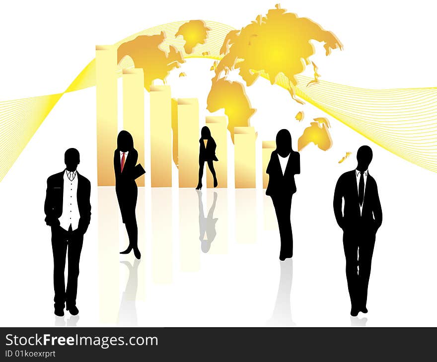 Vector illustration of business people and graph