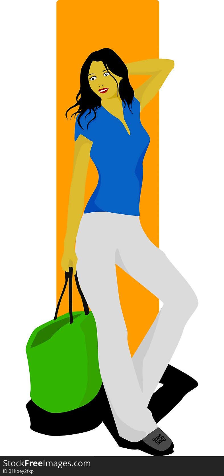 Illustration with girl with bag in hands. Illustration with girl with bag in hands