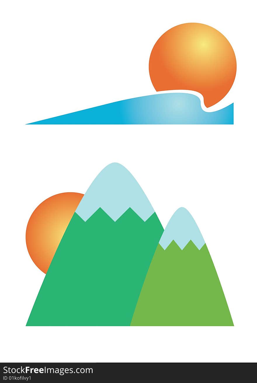 Illustration of sea and mountain travel icon. Illustration of sea and mountain travel icon