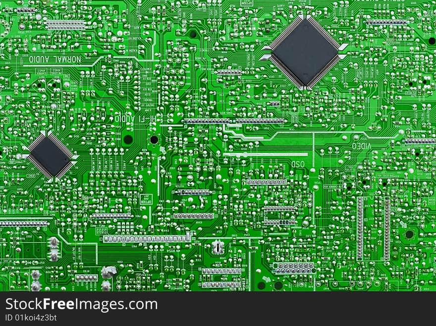 Green board with electronic chips