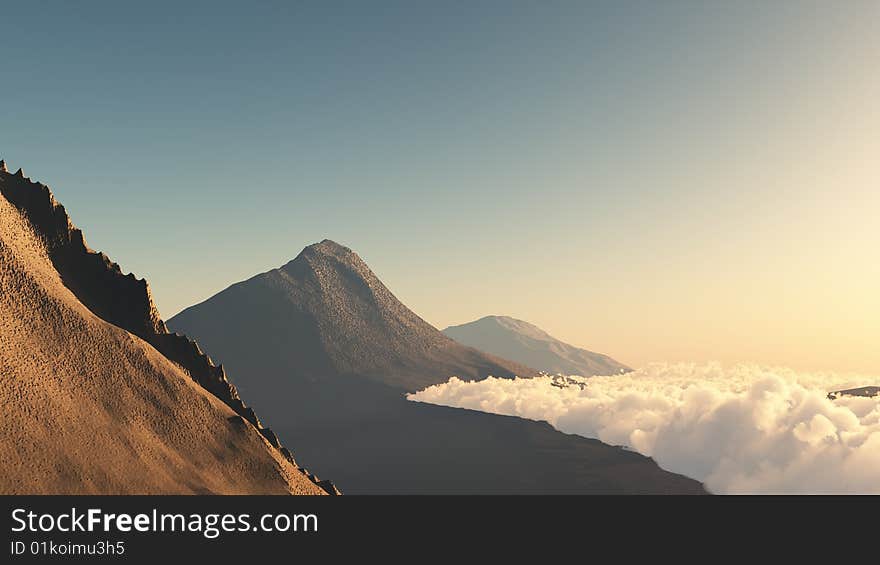 Mountain Peaks At The Sunset