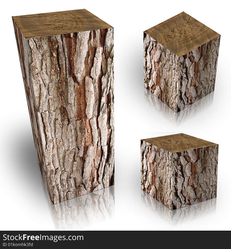 Square trunk of tree on a white background