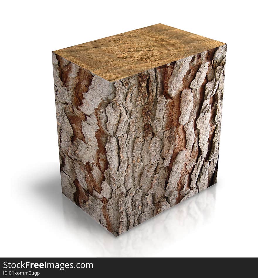 Square trunk of tree on a white background