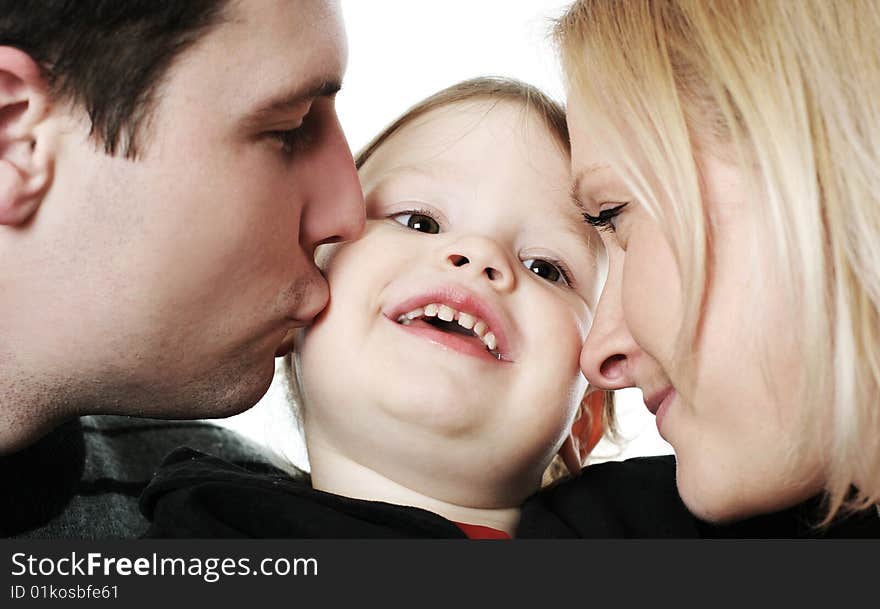 Funny young family isolated on white. Funny young family isolated on white