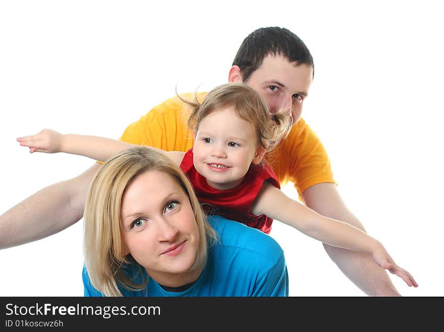 Happy young family isolated on white. Happy young family isolated on white