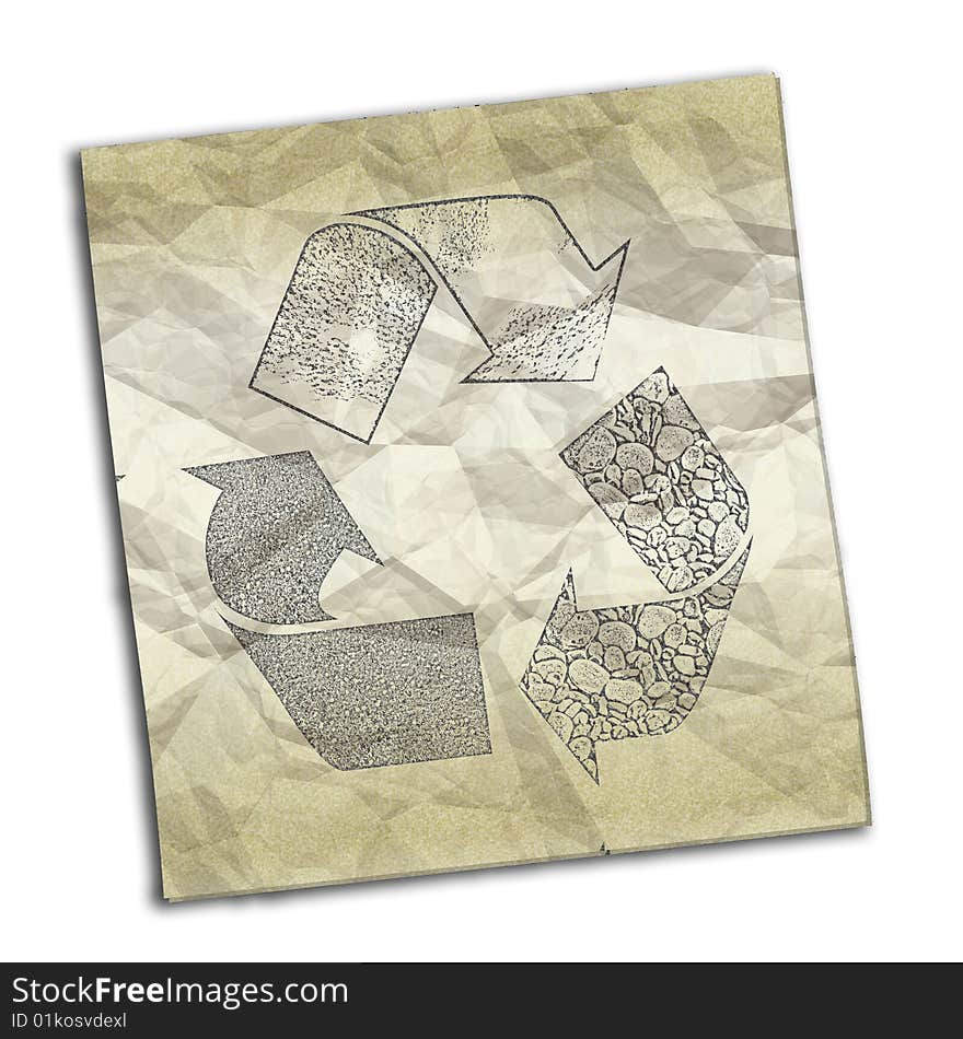 Crumpled paper with recycling symbol