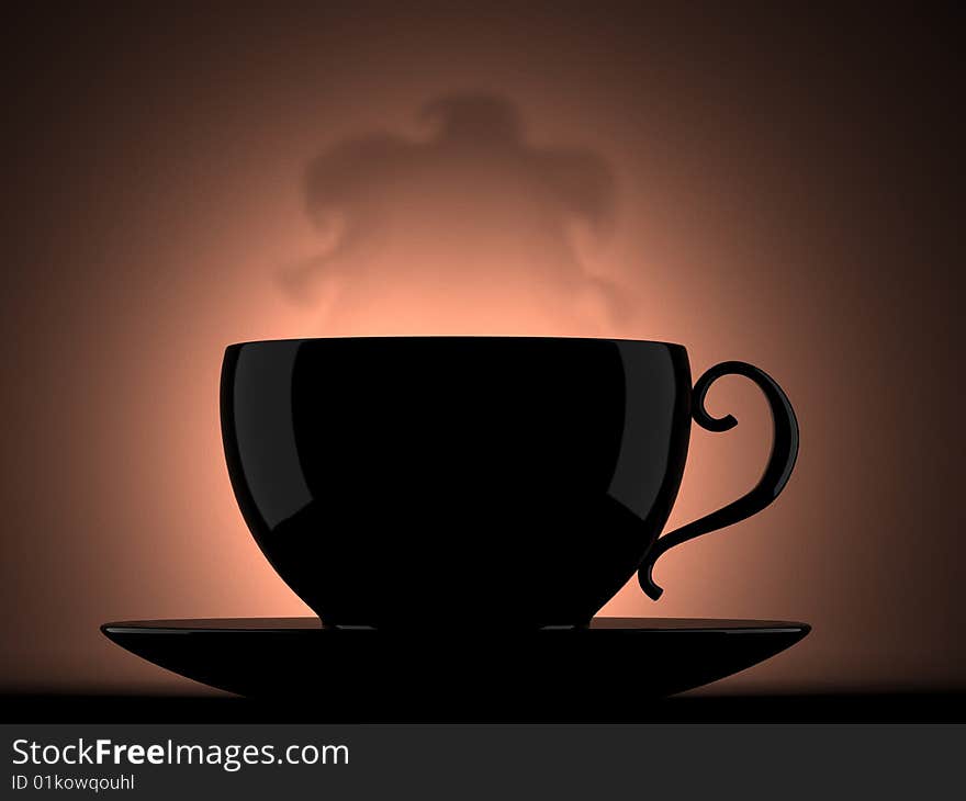 A coffee cup with steam above it in a dark mood. A coffee cup with steam above it in a dark mood