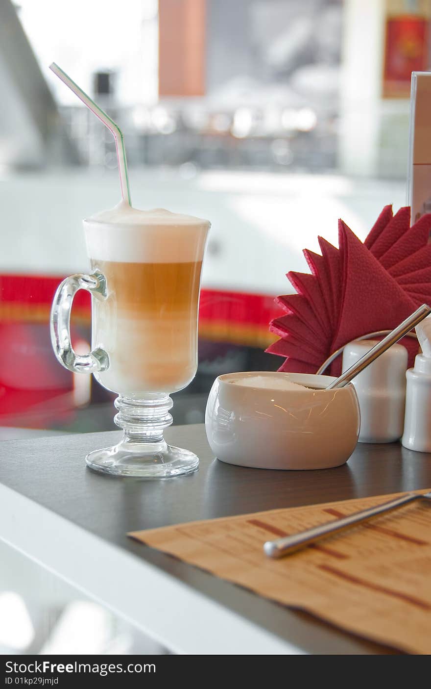 Latte on a table in cafe