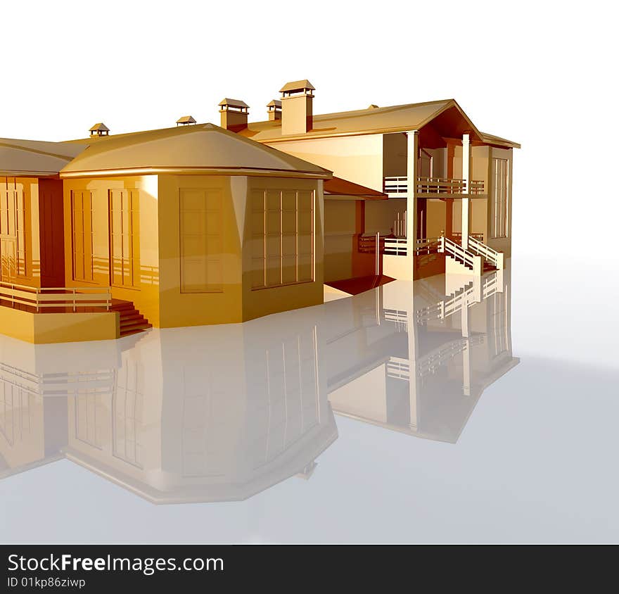 Abstract modern small golden house