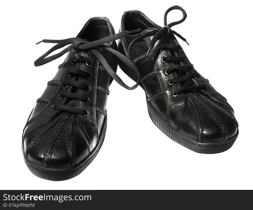 Black shoes isolated on white, easy and convenient