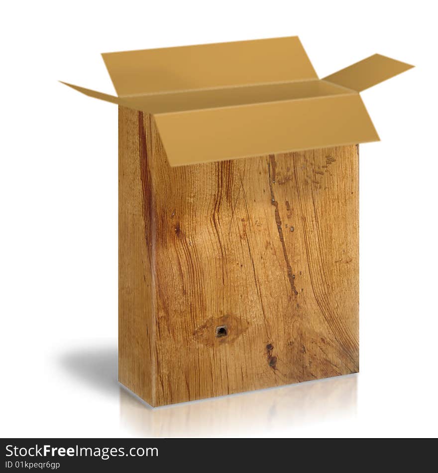 Wooden box on a white background