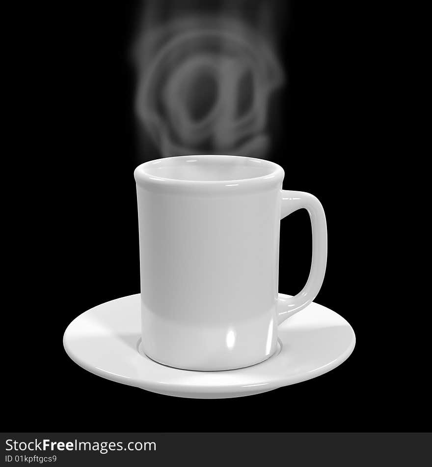 The cap of hot tea with steam as @