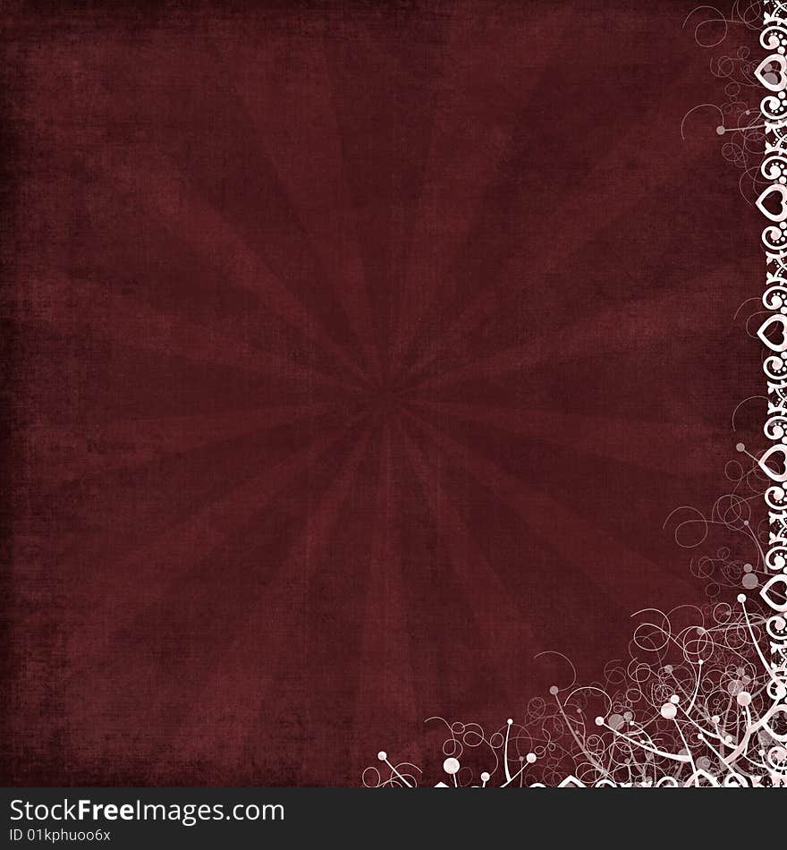 Flower, heart border on a red texture background. Flower, heart border on a red texture background