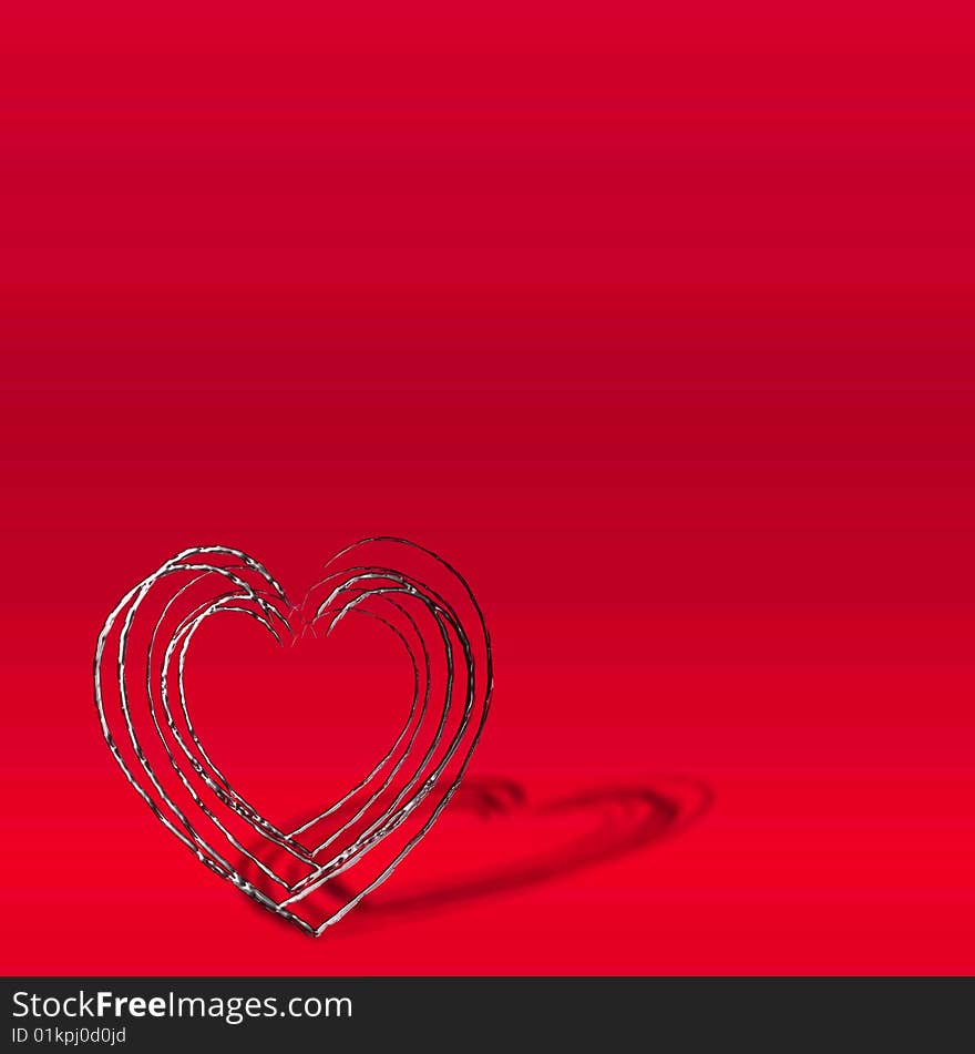 Iron heart on a red background