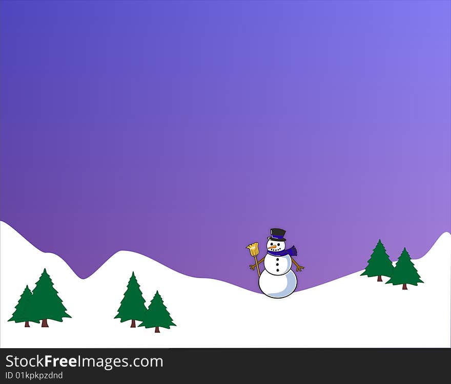 Snowlandscape with snowman en trees