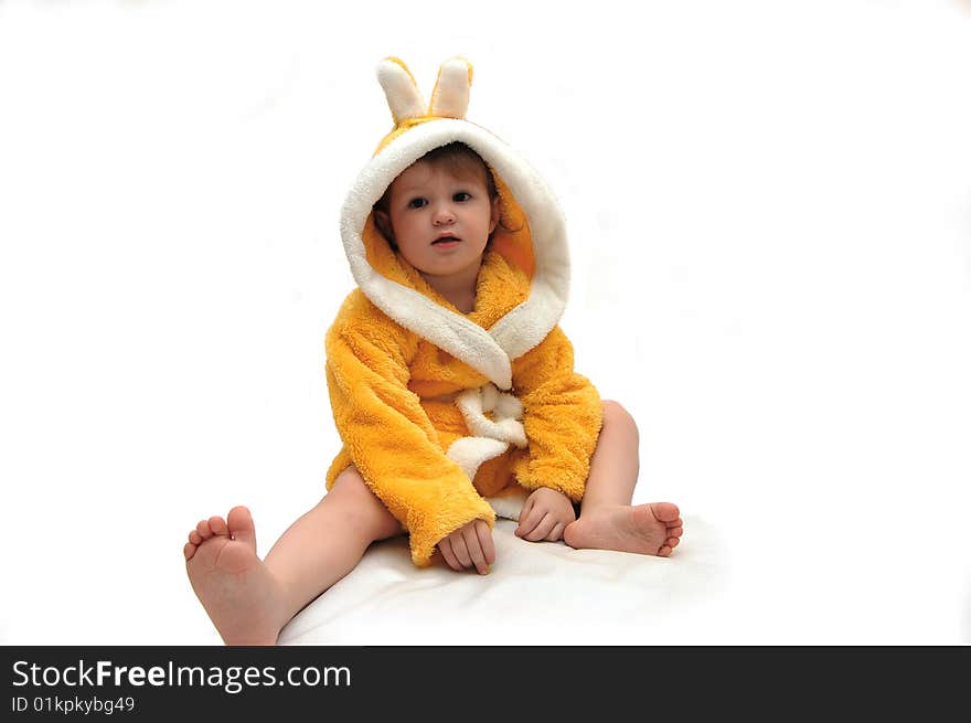 Portrait Of  Little Girl In Dressing Gown