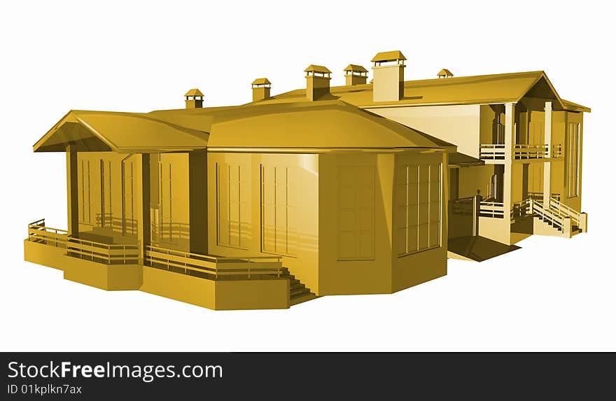 Golden house. Including clipping path