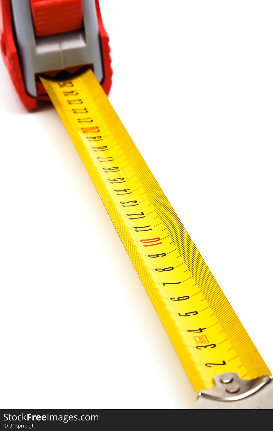 Red new tape-measure on a white background