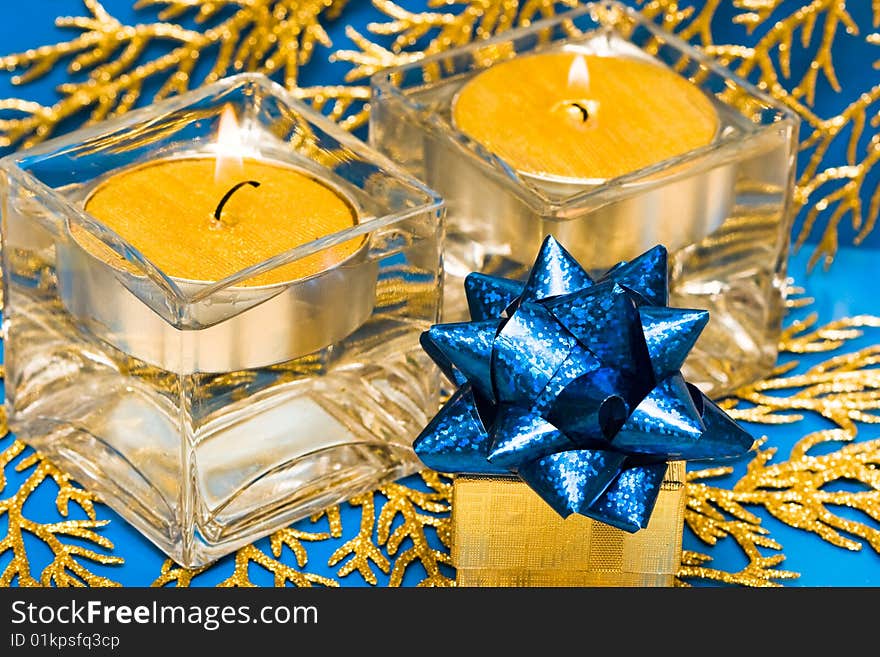 Golden Present With Candle